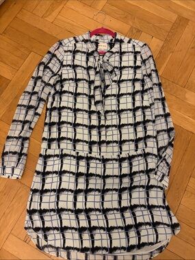 Reiss White Blouse with Black & Navy Grid Print
